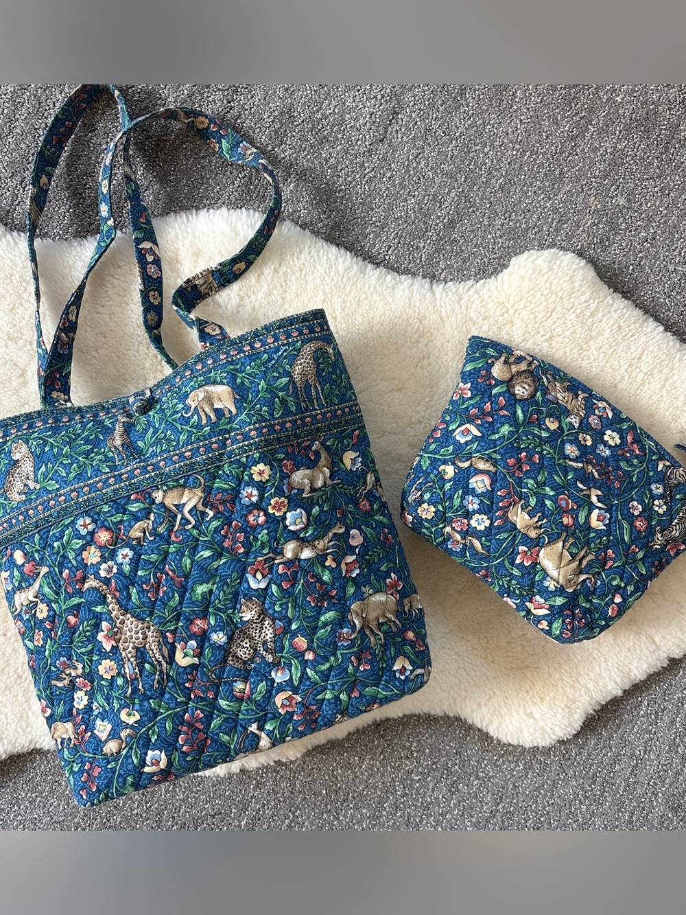 VTG Retired Vera Bradley Animal Kingdom Medium Tote & Makeup Bag School Travel